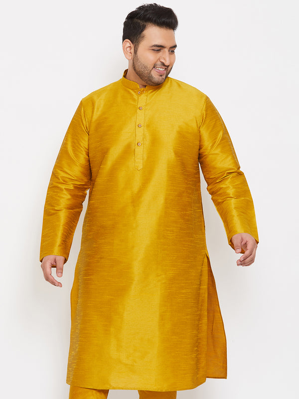 Men's Plus Size Mustard Silk Blend Kurta